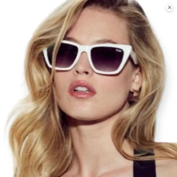 Quay Australia Call The Shots White Frame Polarized Grey Lens Cat Eye Sunglasses main image 8